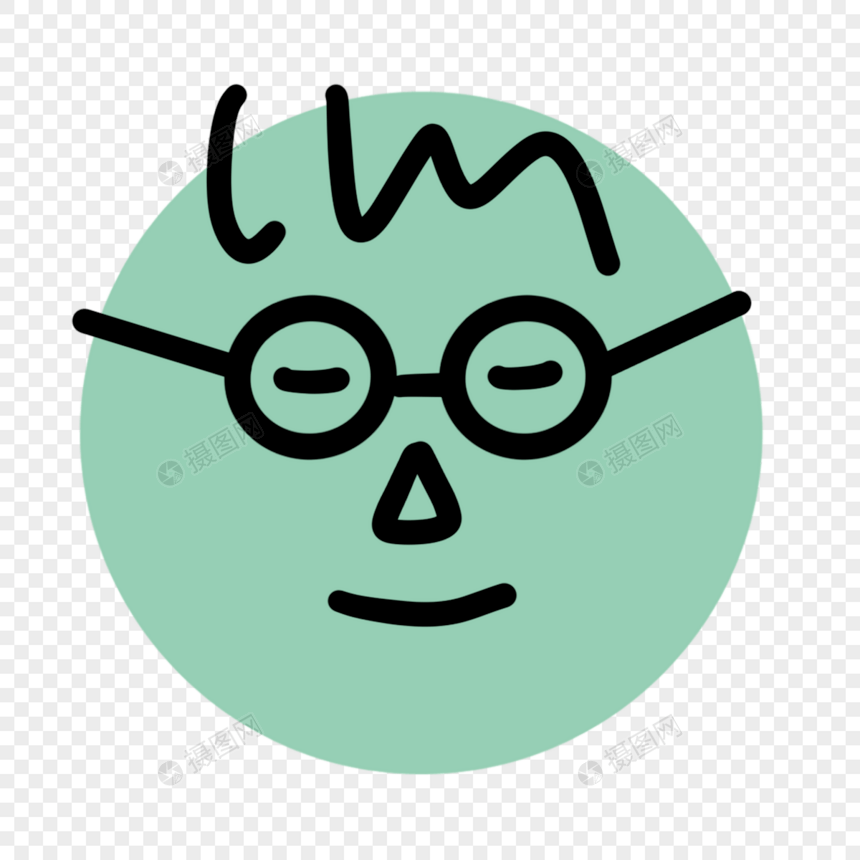 戴眼镜的绿色可爱蜡笔画表情线条图片