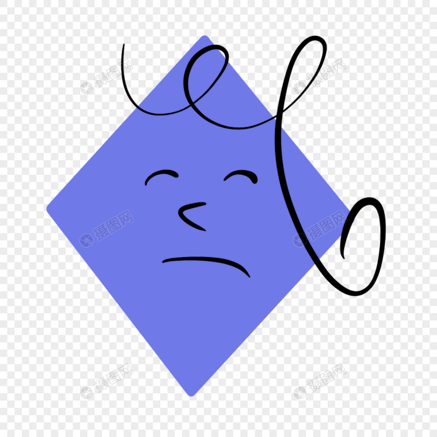 蓝色菱形可爱蜡笔画表情线条图片