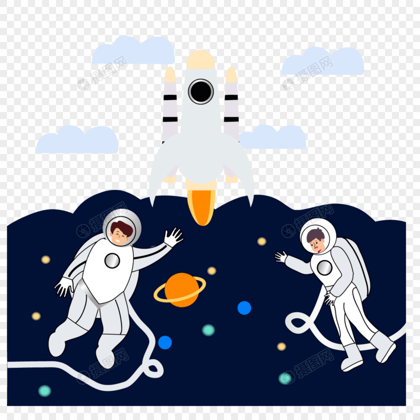 卡通宇宙飞船航天人物插画图片