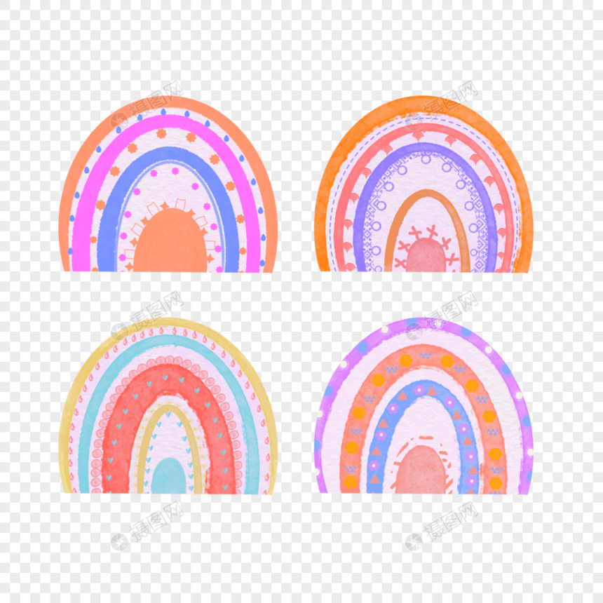 水彩波西米亚彩虹剪贴画图片