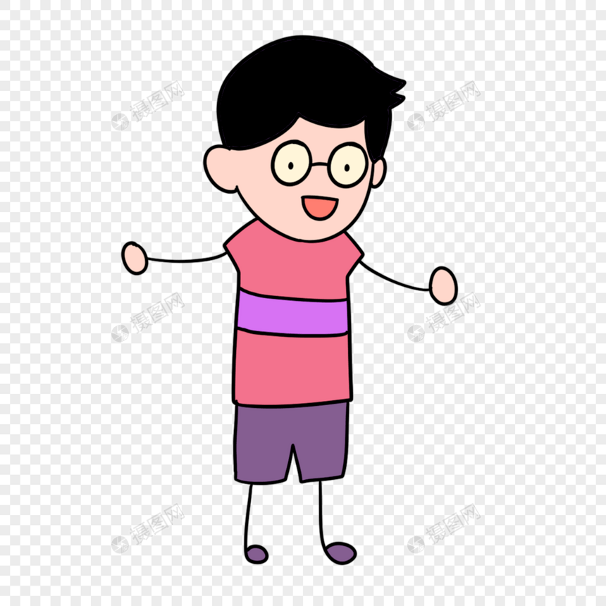 可爱卡通戴眼镜紫色短裤男生图片