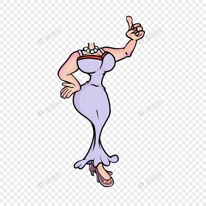 卡通风格感女身体长裙举起手图片