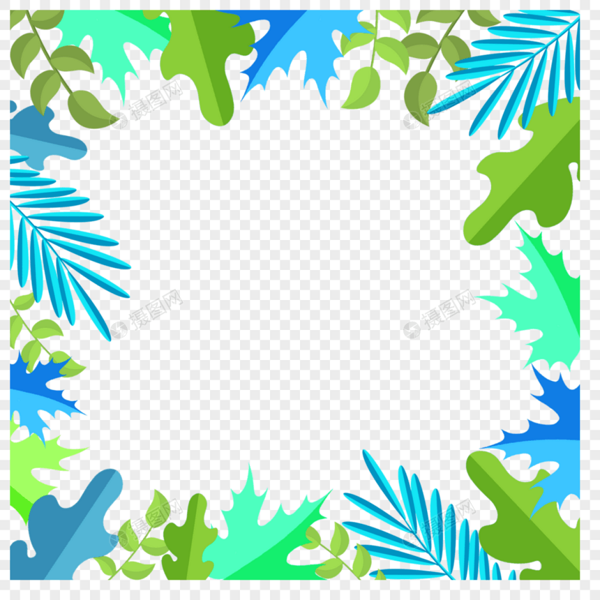 夏季剪纸热带树叶边框图片