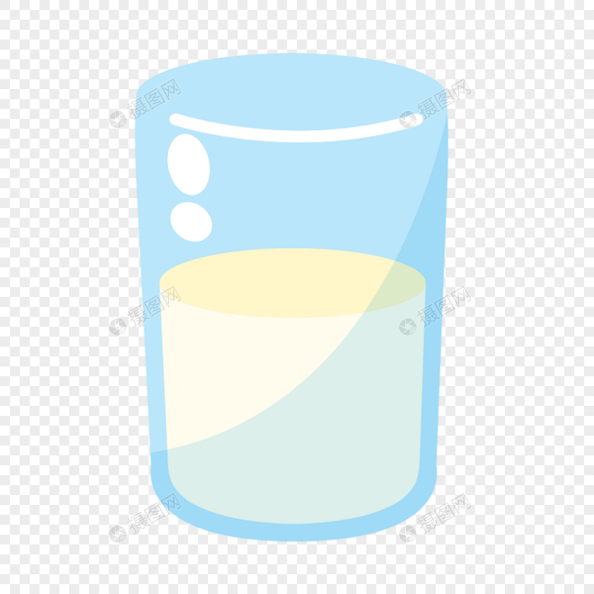蓝色透明玻璃杯和牛奶图片