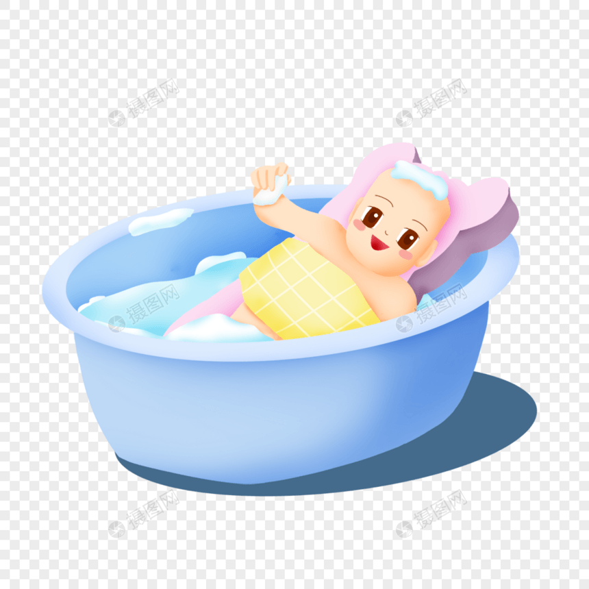 卡通可爱的小宝宝洗澡图片