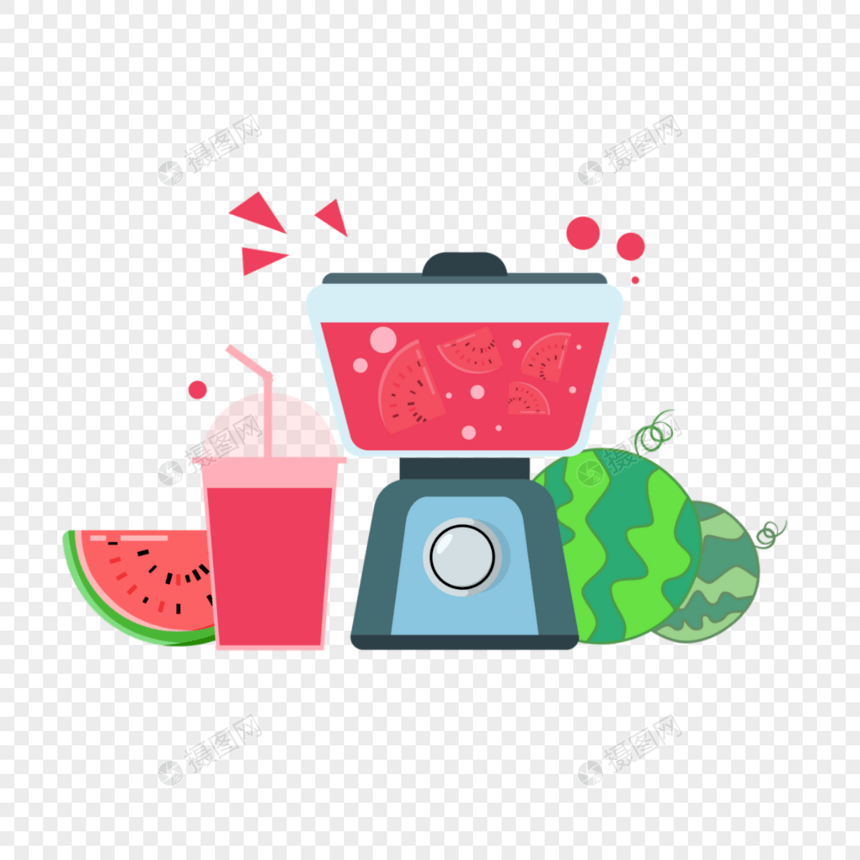 水果榨汁机扁平风格西瓜饮料图片