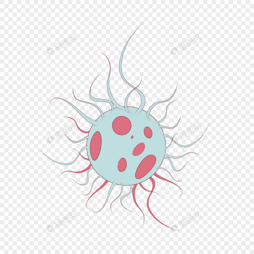 红色青色卡通可爱表情细菌微生物图片