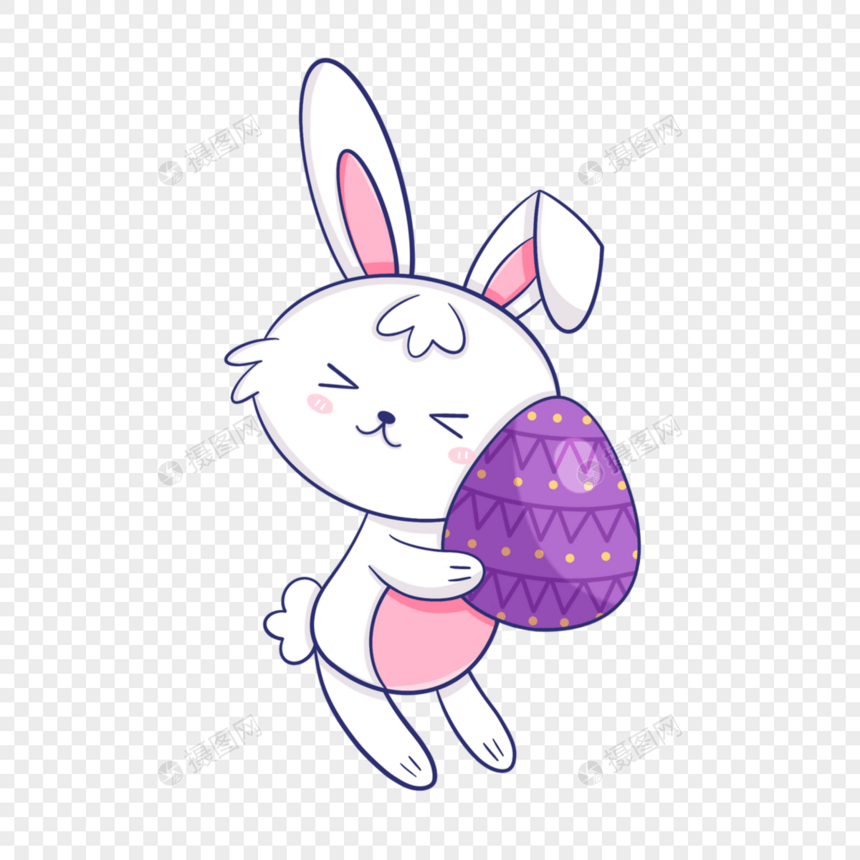 捧着紫色彩蛋的复活节卡通可爱兔子图片
