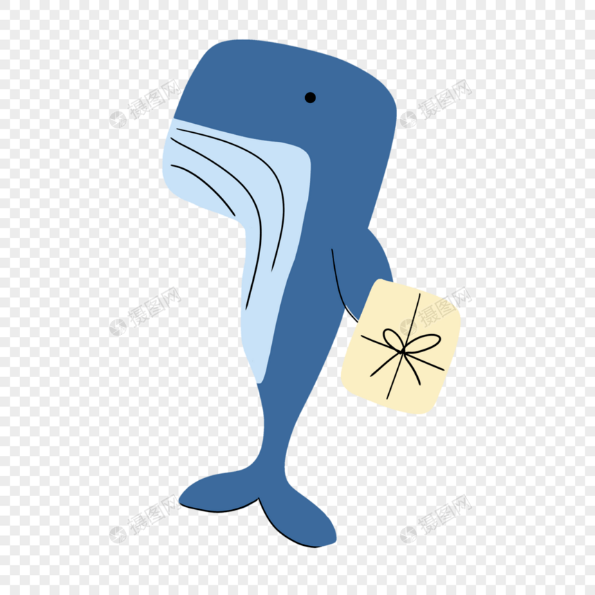 蓝色抽象线条可爱鲸鱼图片