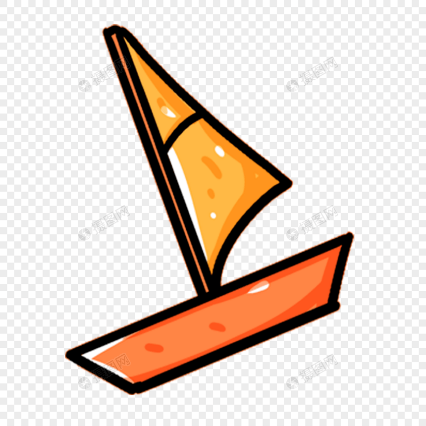 橙色手绘卡通帆船图片