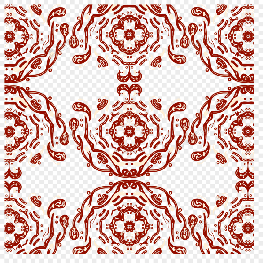 红色对称连续精致花朵图案边框图片