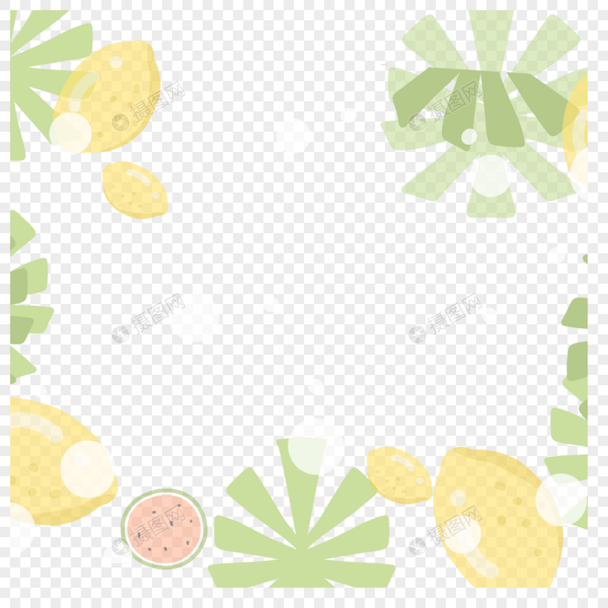 新鲜西瓜和柠檬抽象植物边框图片