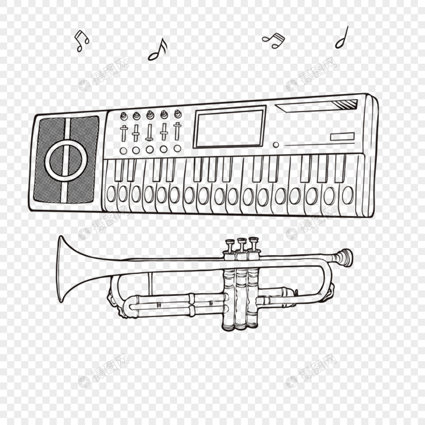 线稿生日涂鸦电子琴和长号图片