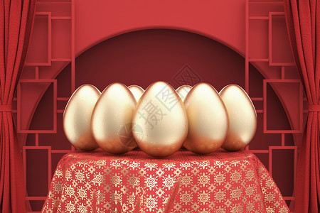 红色木槌和金蛋砸蛋抽奖新年背景设计图片