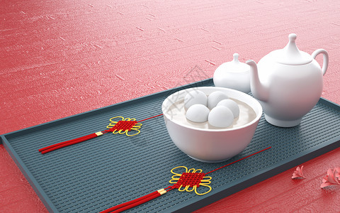 餐具促销3D汤圆场景设计图片