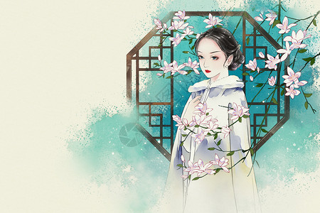 一朵美丽樱花民国古风水彩悲风插画插画