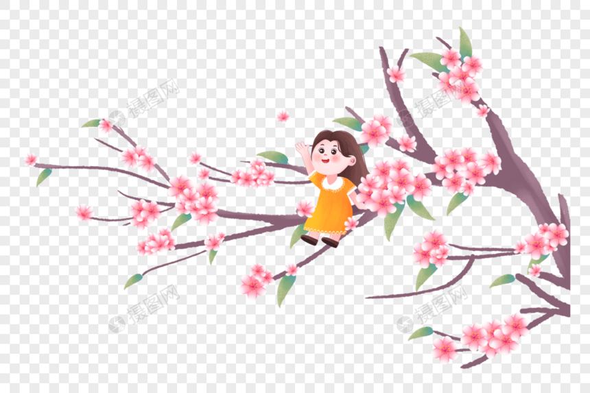 坐在樱花树上的女孩图片