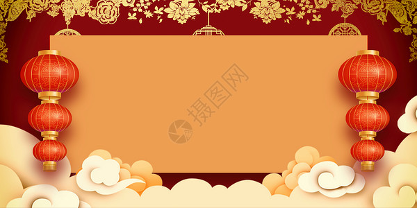 春节横幅素材灯笼横幅新春背景设计图片