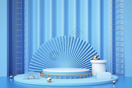 清新蓝色舞台简约蓝色海报背景设计图片