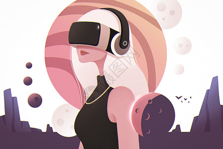 圆眼镜VR元宇宙虚拟现实科技扁平插画人物半身插画