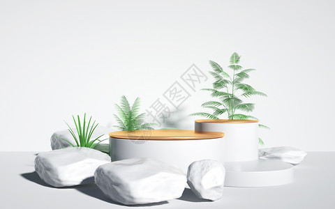 几何花盆简约植物电商展台设计图片