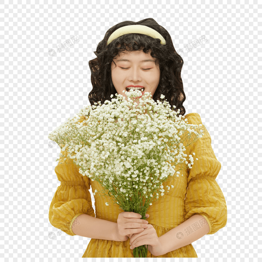 可爱少女意外收到鲜花特别开心图片