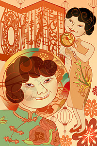 旗袍妇女节中国风插画背景图片