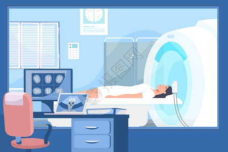 核磁检查国际罕见病日医院做CT检查扁平插画插画