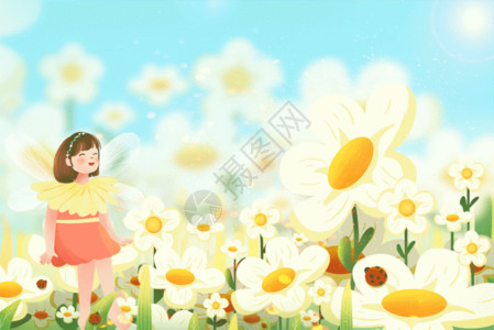 一朵白色花二十四节气花精灵春暖花开春天插画GIF高清图片