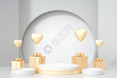 金色心形素材白金情人节展台背景设计图片