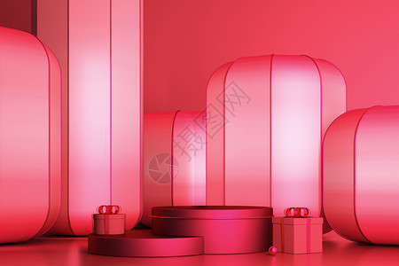 粉红色许多的元宵节灯笼展台背景设计图片