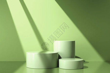 两个杯子简约绿色光影展示台设计图片