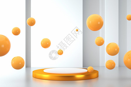 黄色几何球体悬浮球体展台背景设计图片