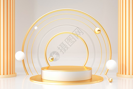 金色漂浮圆圈白金几何展示台设计图片