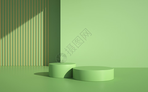 薄荷绿丝带光影展台背景设计图片
