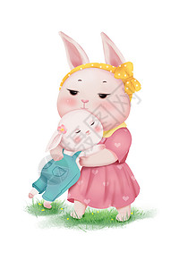 黄河母亲雕像卡通动物兔子妈妈抱着小兔子萌宠插图插画