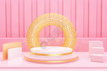 粉色38女神节背景创意粉金展台背景设计图片
