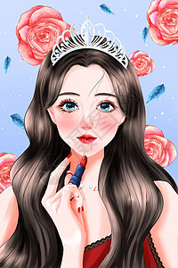 玫瑰口红妇女节之涂口红的女性人物插画插画