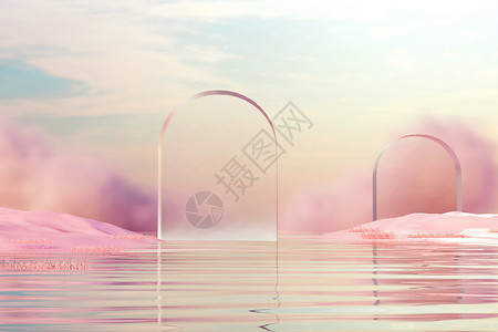 海王星喷泉唯美山水3D场景设计图片