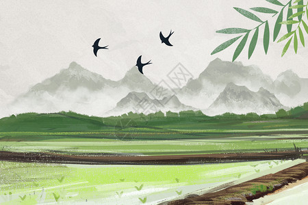 农田手绘手绘风春天背景设计图片
