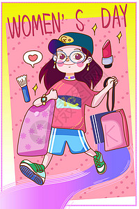 妇女节购物的女生卡通插画背景图片