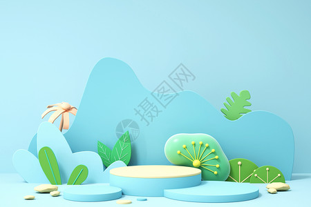 创意植物插画创意春天电商背景设计图片