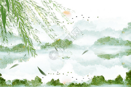 中式水墨风春天背景背景图片