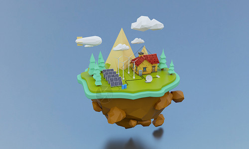 利用插画3D创意新能源卡通场景设计图片