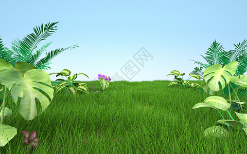 绿植插画三维春天草地背景设计图片