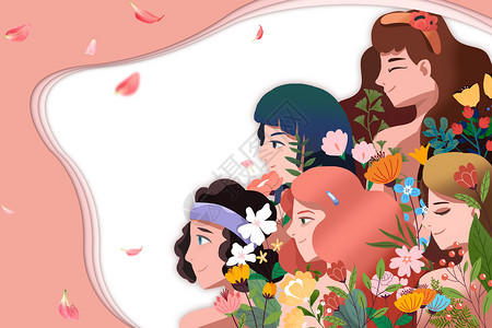 文艺女生吹泡泡女神节妇女节鲜花背景设计图片