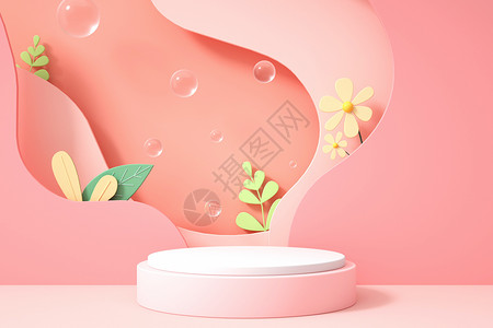 春季宣传海报极简粉色花朵展示台设计图片