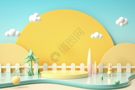 日系风插画春季可爱风展台背景设计图片