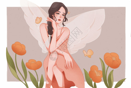 跳芭蕾的女孩温柔蝴蝶翅膀芭蕾少女扁平插画GIF高清图片