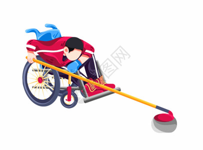 男人坐在轮椅上冬季残疾运动会轮椅冰壶GIF高清图片
